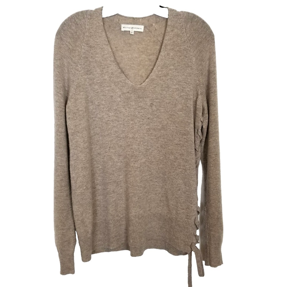 White + Warren Merino Wool Cashmere‎ V-neck Sweater Sz S Side Ties V Neck Soft
